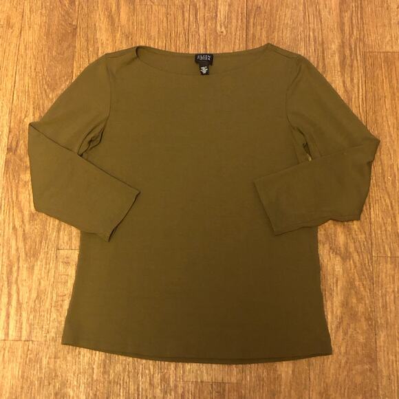Eileen Fisher Petite Brown Green Pullover Quarter Sleeve Blouse Size PP (0-2) - Picture 2 of 7